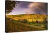 Magical Rainbow and Autumn Ranch, Vermont, New England Fall Color-Vincent James-Stretched Canvas