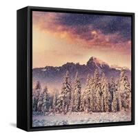 Magical Winter Landscape, Background with Some Soft Highlights and Snow Flakes-standret-Framed Stretched Canvas