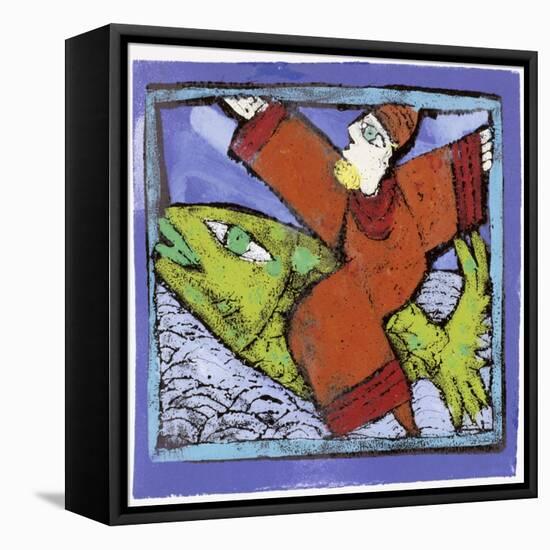 Magician on a Green Fish-Leslie Xuereb-Framed Stretched Canvas