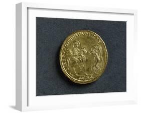 Magnentius Gold Medallion Depicting Emperor Receiving Homage from Republic Bowed before Him-null-Framed Giclee Print