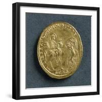 Magnentius Gold Medallion Depicting Emperor Receiving Homage from Republic Bowed before Him-null-Framed Giclee Print