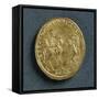 Magnentius Gold Medallion Depicting Emperor Receiving Homage from Republic Bowed before Him-null-Framed Stretched Canvas