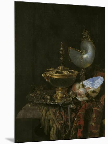 Magnificent Still Life With Holbein Bowl, Nautilus And Glass Cup And Fruit Bowl, 1678-Willem Kalf-Mounted Giclee Print