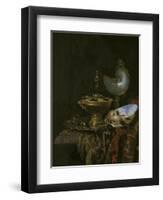 Magnificent Still Life With Holbein Bowl, Nautilus And Glass Cup And Fruit Bowl, 1678-Willem Kalf-Framed Premium Giclee Print
