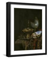 Magnificent Still Life With Holbein Bowl, Nautilus And Glass Cup And Fruit Bowl, 1678-Willem Kalf-Framed Giclee Print