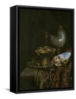 Magnificent Still Life With Holbein Bowl, Nautilus And Glass Cup And Fruit Bowl, 1678-Willem Kalf-Framed Stretched Canvas