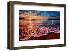 Magnificently Colorful Ocean Sunrise with Distant Reflections-West Coast Scapes-Framed Photographic Print