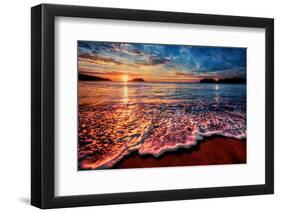 Magnificently Colorful Ocean Sunrise with Distant Reflections-West Coast Scapes-Framed Photographic Print