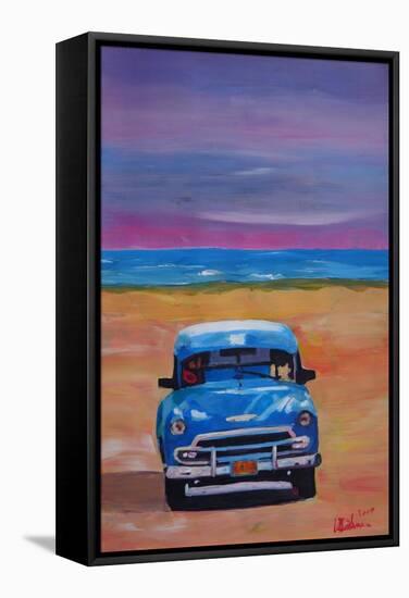 Magnificient Blue Oldtimer in Cuba at Beach-Markus Bleichner-Framed Stretched Canvas