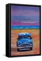 Magnificient Blue Oldtimer in Cuba at Beach-Markus Bleichner-Framed Stretched Canvas