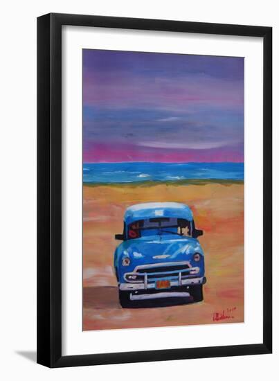 Magnificient Blue Oldtimer in Cuba at Beach-Markus Bleichner-Framed Art Print