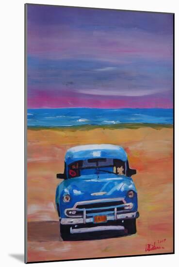 Magnificient Blue Oldtimer in Cuba at Beach-Markus Bleichner-Mounted Art Print