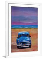 Magnificient Blue Oldtimer in Cuba at Beach-Markus Bleichner-Framed Art Print