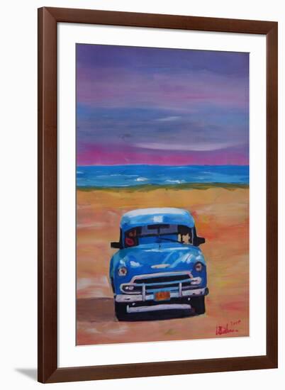 Magnificient Blue Oldtimer in Cuba at Beach-Markus Bleichner-Framed Art Print