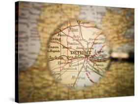 Magnifying Glass In Front Of A Detroit Map-gemenacom-Stretched Canvas