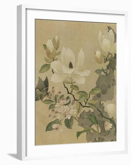 Magnolia and Butterfly-null-Framed Art Print