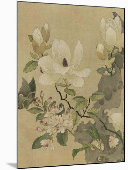 Magnolia and Butterfly-null-Mounted Art Print