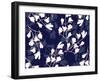 Magnolia Flower Vector Illustration. Seamless Pattern with White Flowers on a Navy Blue Background.-PinkCactus-Framed Art Print
