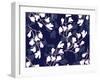 Magnolia Flower Vector Illustration. Seamless Pattern with White Flowers on a Navy Blue Background.-PinkCactus-Framed Art Print