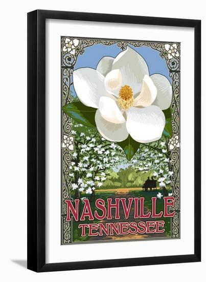 Magnolias - Nashville, Tennessee-Lantern Press-Framed Art Print