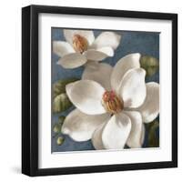 Magnolias on Blue I-Lanie Loreth-Framed Art Print