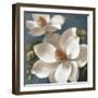 Magnolias on Blue I-Lanie Loreth-Framed Art Print