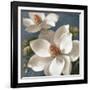 Magnolias on Blue I-Lanie Loreth-Framed Art Print