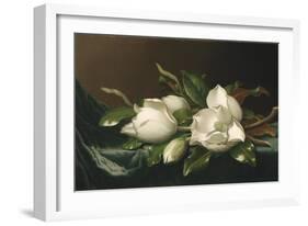 Magnolias on Light Blue Velvet Cloth, 1885/95-Martin Johnson Heade-Framed Giclee Print