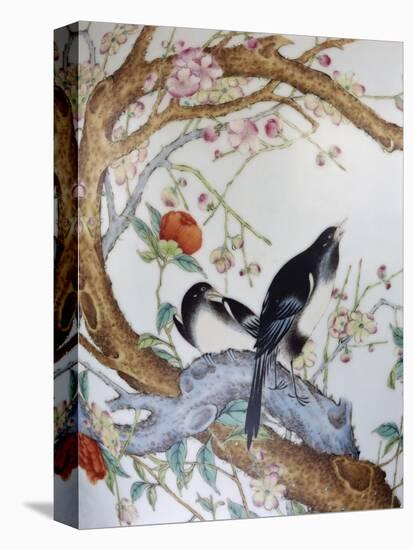 Magpies Amongst Red Peonies and Prunus Branches, a Detail from a Fine Enamel Famille Rose Vase-null-Stretched Canvas