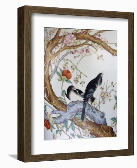 Magpies Amongst Red Peonies and Prunus Branches, a Detail from a Fine Enamel Famille Rose Vase-null-Framed Giclee Print