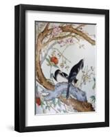Magpies Amongst Red Peonies and Prunus Branches, a Detail from a Fine Enamel Famille Rose Vase-null-Framed Giclee Print