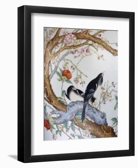 Magpies Amongst Red Peonies and Prunus Branches, a Detail from a Fine Enamel Famille Rose Vase-null-Framed Giclee Print