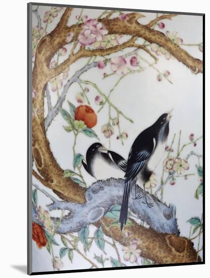 Magpies Amongst Red Peonies and Prunus Branches, a Detail from a Fine Enamel Famille Rose Vase-null-Mounted Giclee Print