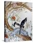 Magpies Amongst Red Peonies and Prunus Branches, a Detail from a Fine Enamel Famille Rose Vase-null-Stretched Canvas