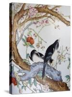 Magpies Amongst Red Peonies and Prunus Branches, a Detail from a Fine Enamel Famille Rose Vase-null-Stretched Canvas