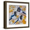 Magpies And Yellow Blossoms-null-Framed Premium Giclee Print