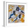 Magpies And Yellow Blossoms-null-Framed Premium Giclee Print