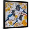 Magpies And Yellow Blossoms-null-Framed Premium Giclee Print