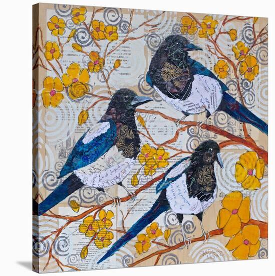 Magpies And Yellow Blossoms-null-Stretched Canvas