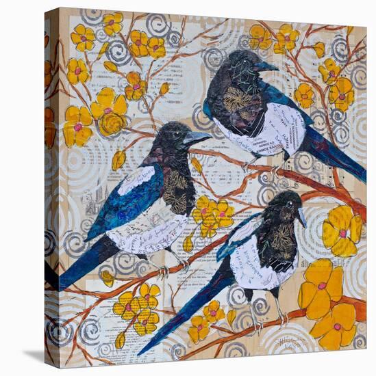 Magpies And Yellow Blossoms-null-Stretched Canvas