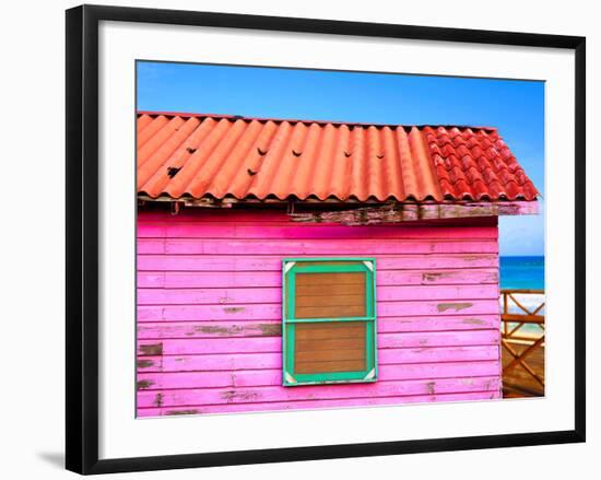 Mahahual Caribbean Pink Wood Painted Wall Textures in Costa Maya Mexico-holbox-Framed Photographic Print