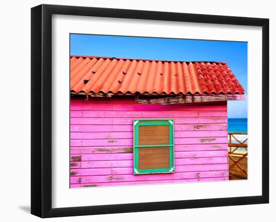 Mahahual Caribbean Pink Wood Painted Wall Textures in Costa Maya Mexico-holbox-Framed Photographic Print