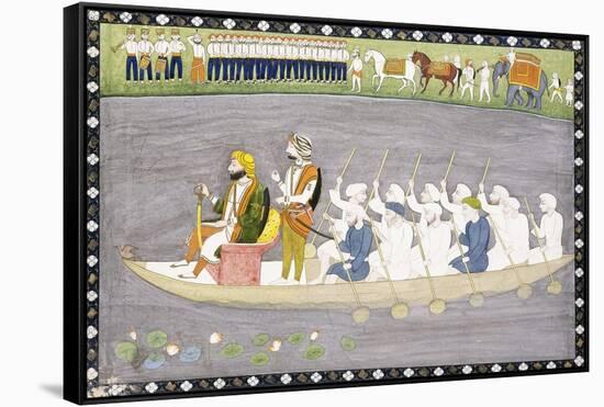 Maharaja Gulab Singh on Lake Wular in Kashmir, C.1840-null-Framed Stretched Canvas