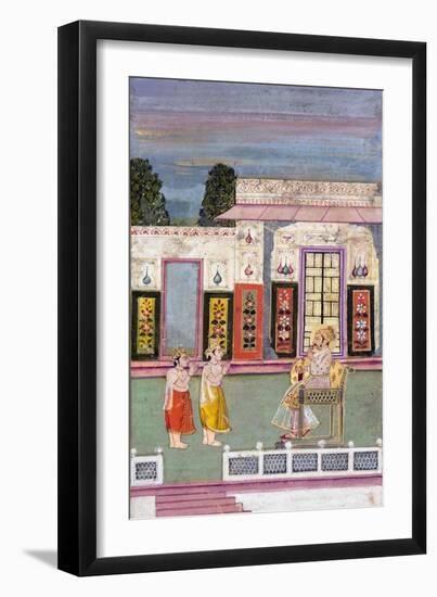 Maharaja Sawai Jai Singh Greeted by Two Crowned Men, C.1735-null-Framed Premium Giclee Print