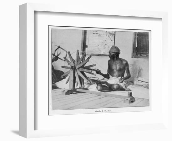 Mahatma Gandhi Indian Nationalist and Spiritual Leader Spins at a Wheel in 1931-null-Framed Art Print