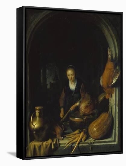 Maid Cleaning Carrots-Gerrit Dou-Framed Stretched Canvas