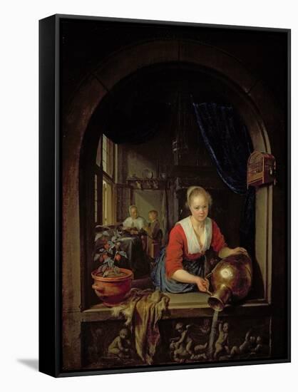 Maid Servant at a Window-Gerrit or Gerard Dou-Framed Stretched Canvas