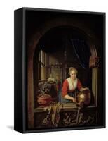 Maid Servant at a Window-Gerrit or Gerard Dou-Framed Stretched Canvas