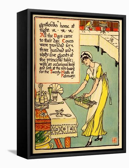 Maid Sets Knives & Forks On A Table-Walter Crane-Framed Stretched Canvas