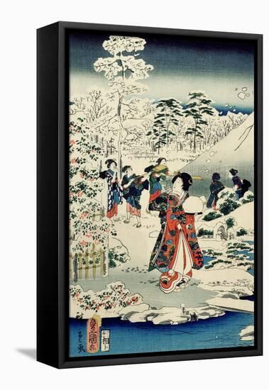 Maids in a Snow-Covered Garden, 1859-Utagawa Hiroshige and Kunisada-Framed Stretched Canvas